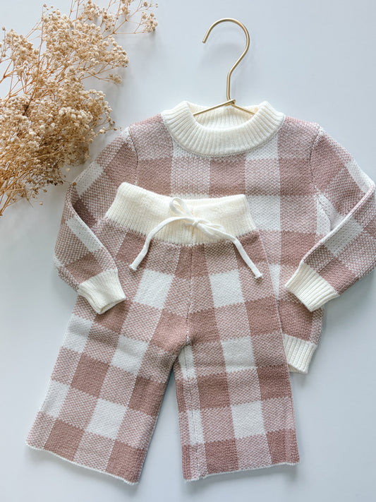 Blush Gingham Knit Set