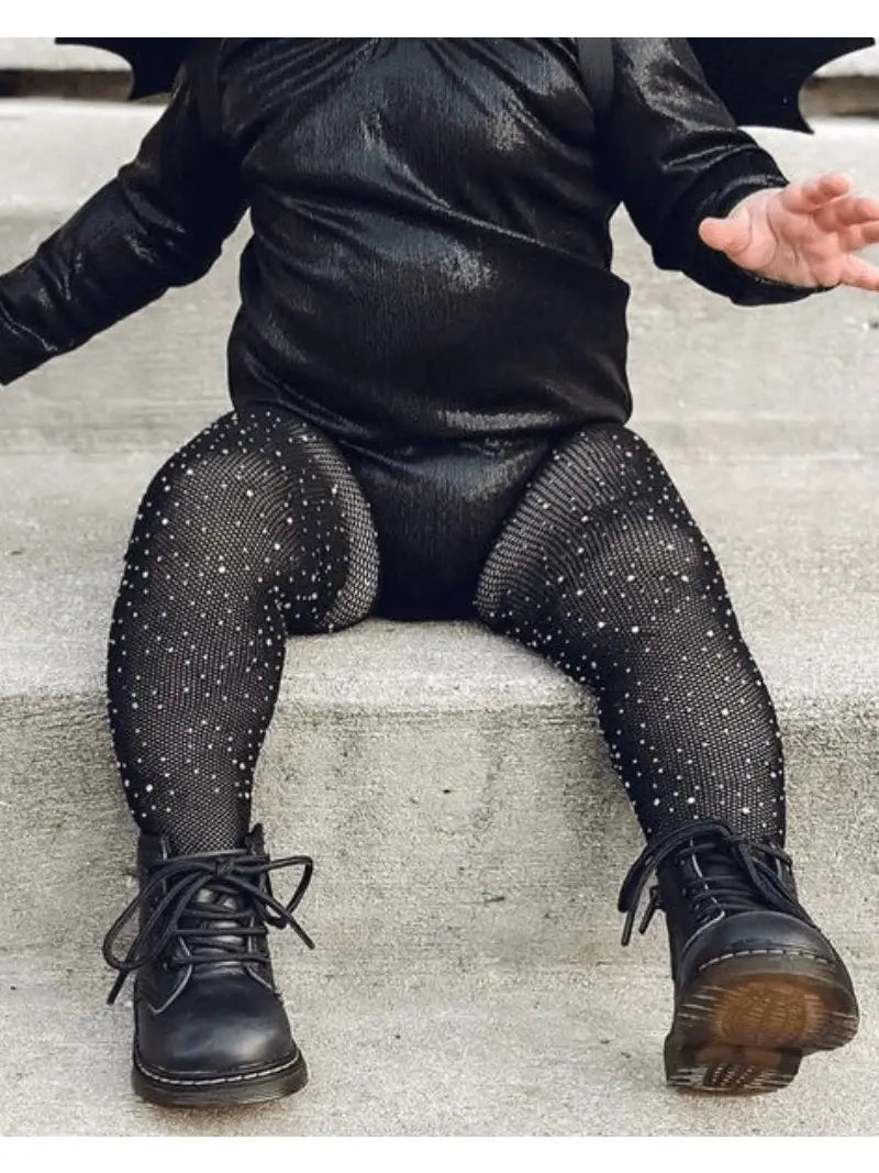 Rhinestone Fishnet Tights - Black (0-18 months)