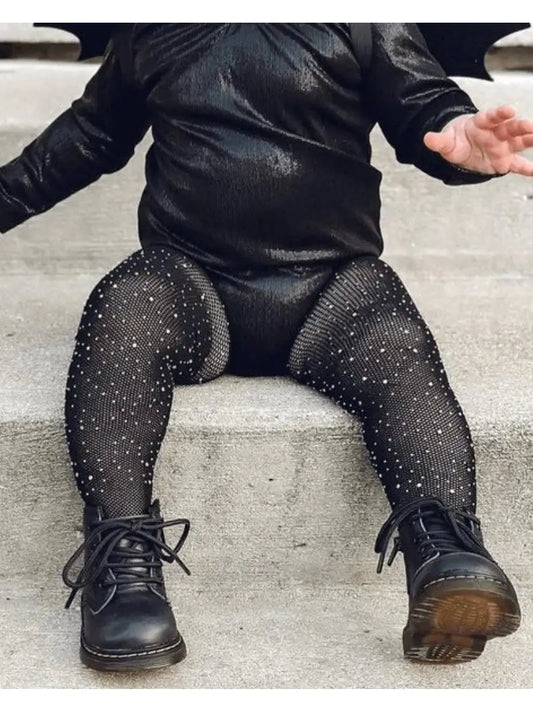 Rhinestone Fishnet Tights - Black (0-18 months)