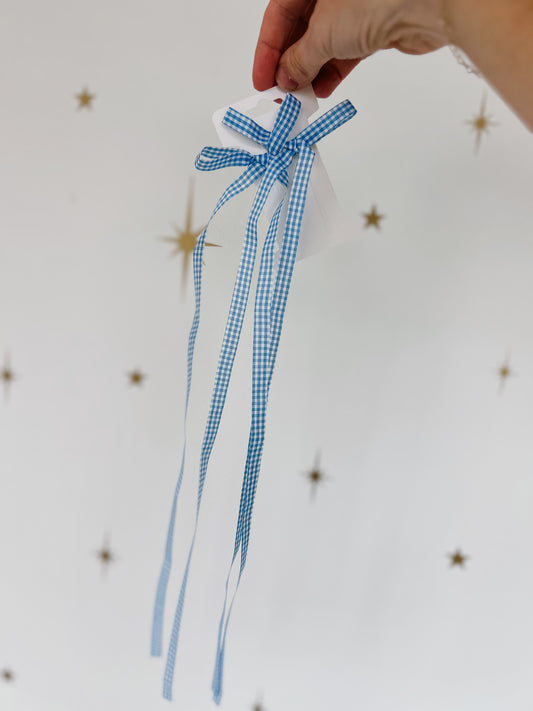 Blue Gingham Long Tail Bow