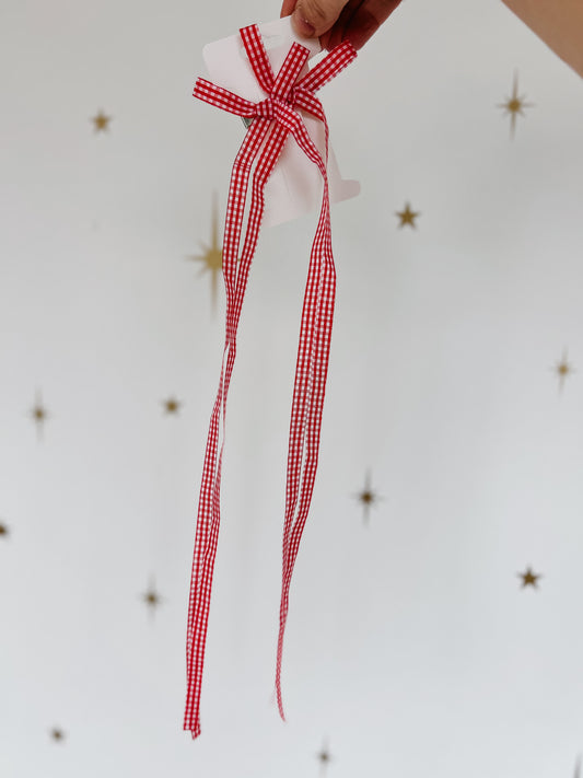 Red Gingham Long Tail Bow