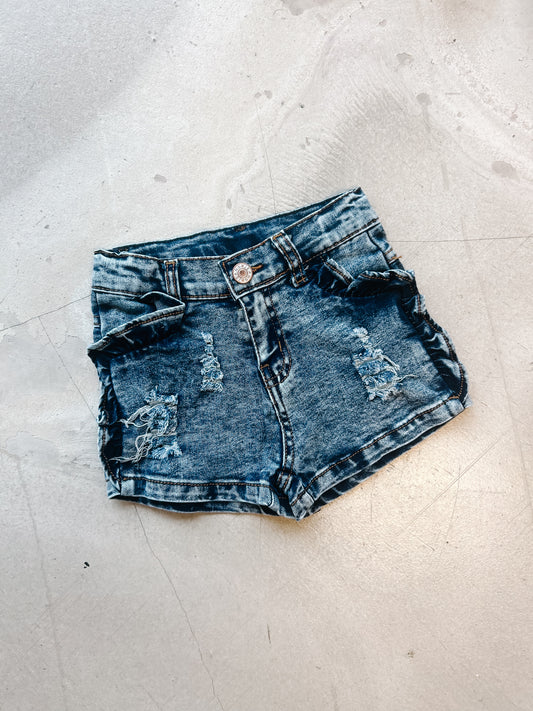 Washed White Denim Shorts