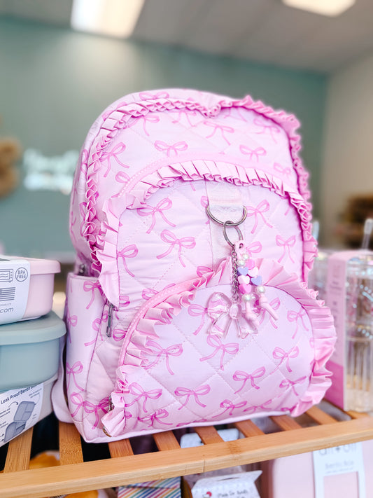 Bow Printed Ruffle Backpack