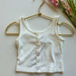 Josie Button Front Ribbed Tank - Crisp White