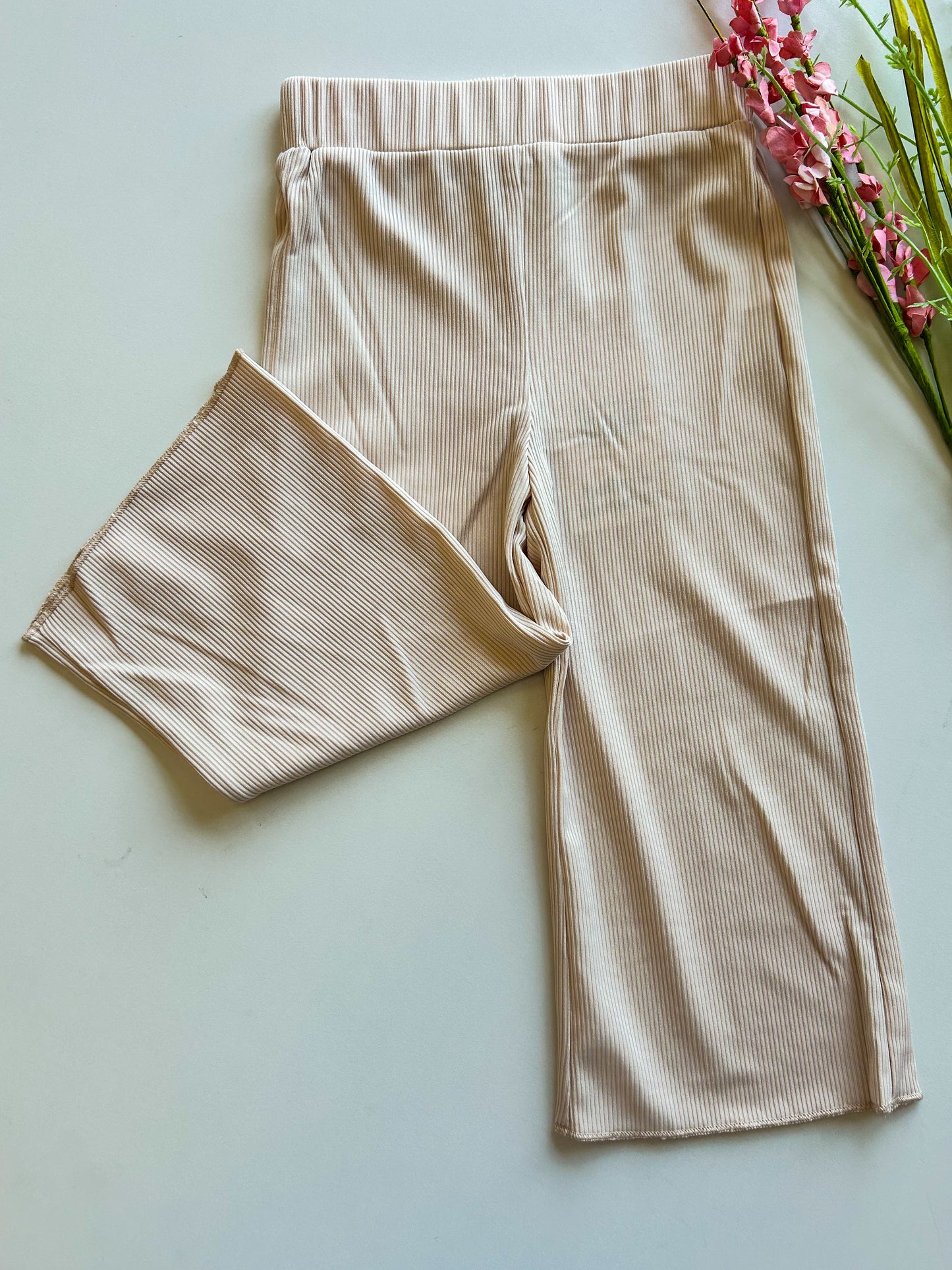 Rhea Ribbed Wide Leg Pants - Irish Cream