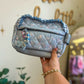 Quilted Blue Floral Ruffle Pouch