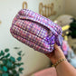 Quilted Purple Gingham Bow Zipper Pouch