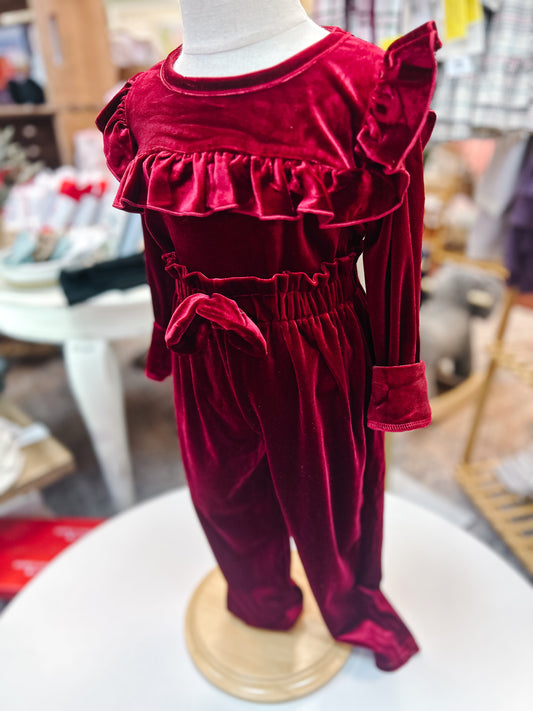 Red Burgundy Velvet Pants Set