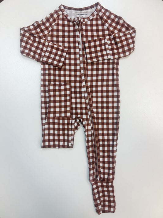 Zip Romper Chocolate Gingham Bamboo