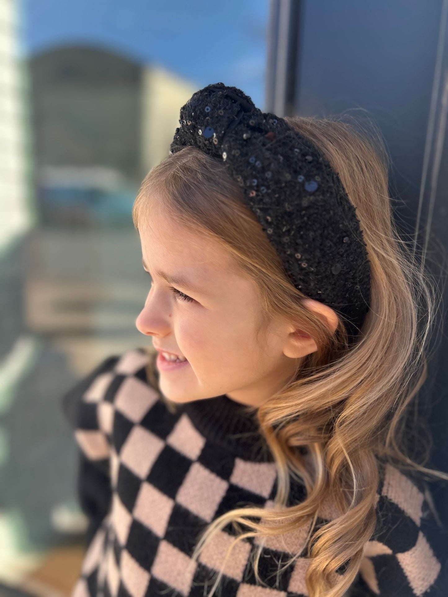 Black Sequin Tweed Headband