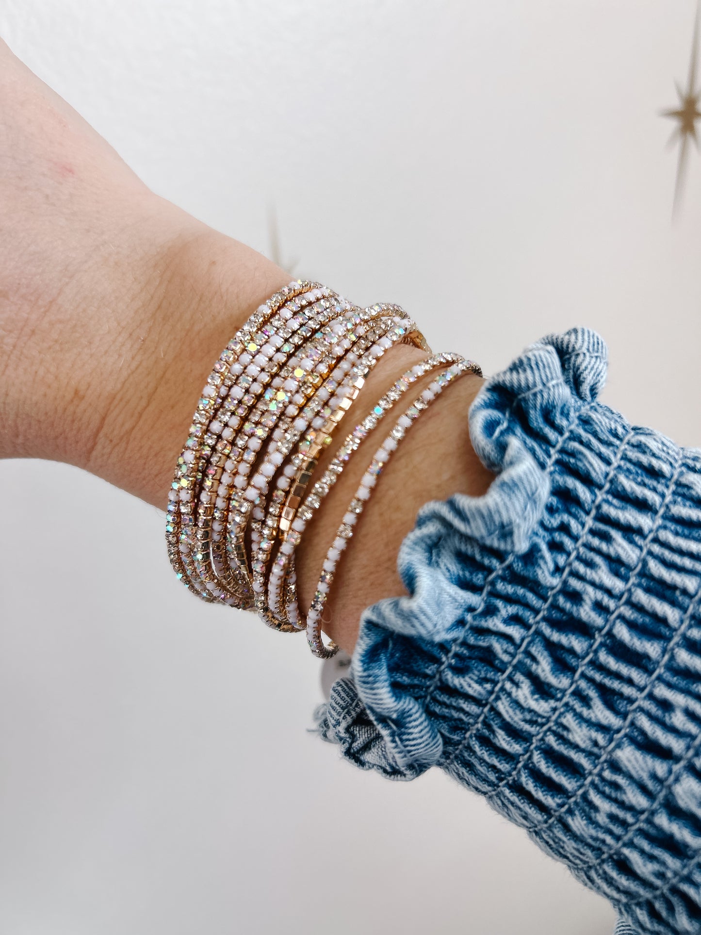 12 Layer Stretch Crystal Stone Bracelets - Ivory