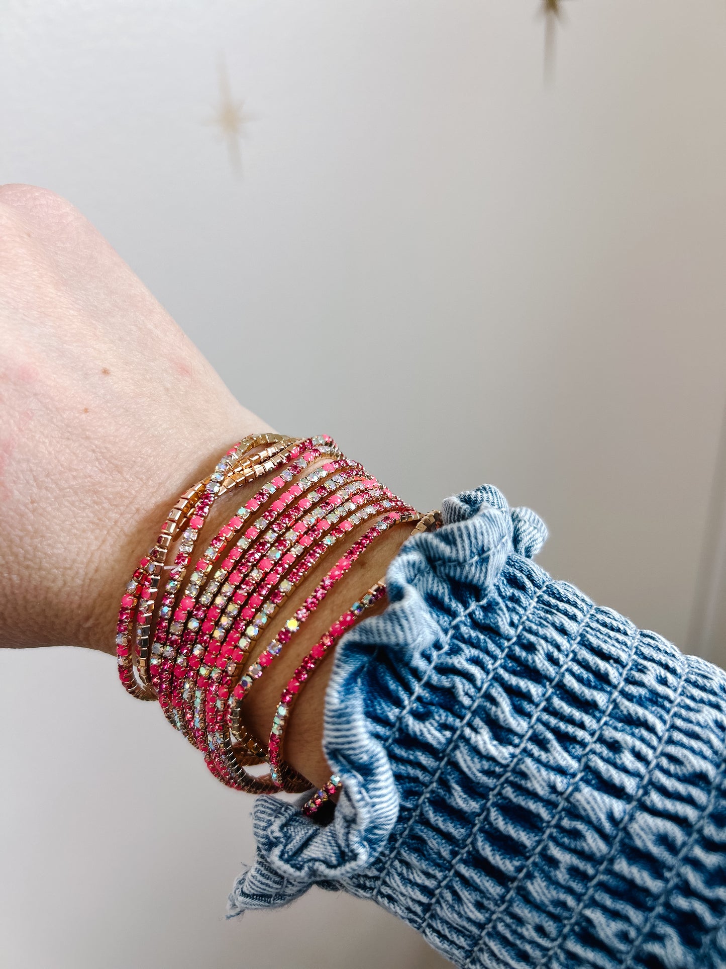 12 Layer Stretch Crystal Stone Bracelets - Pink