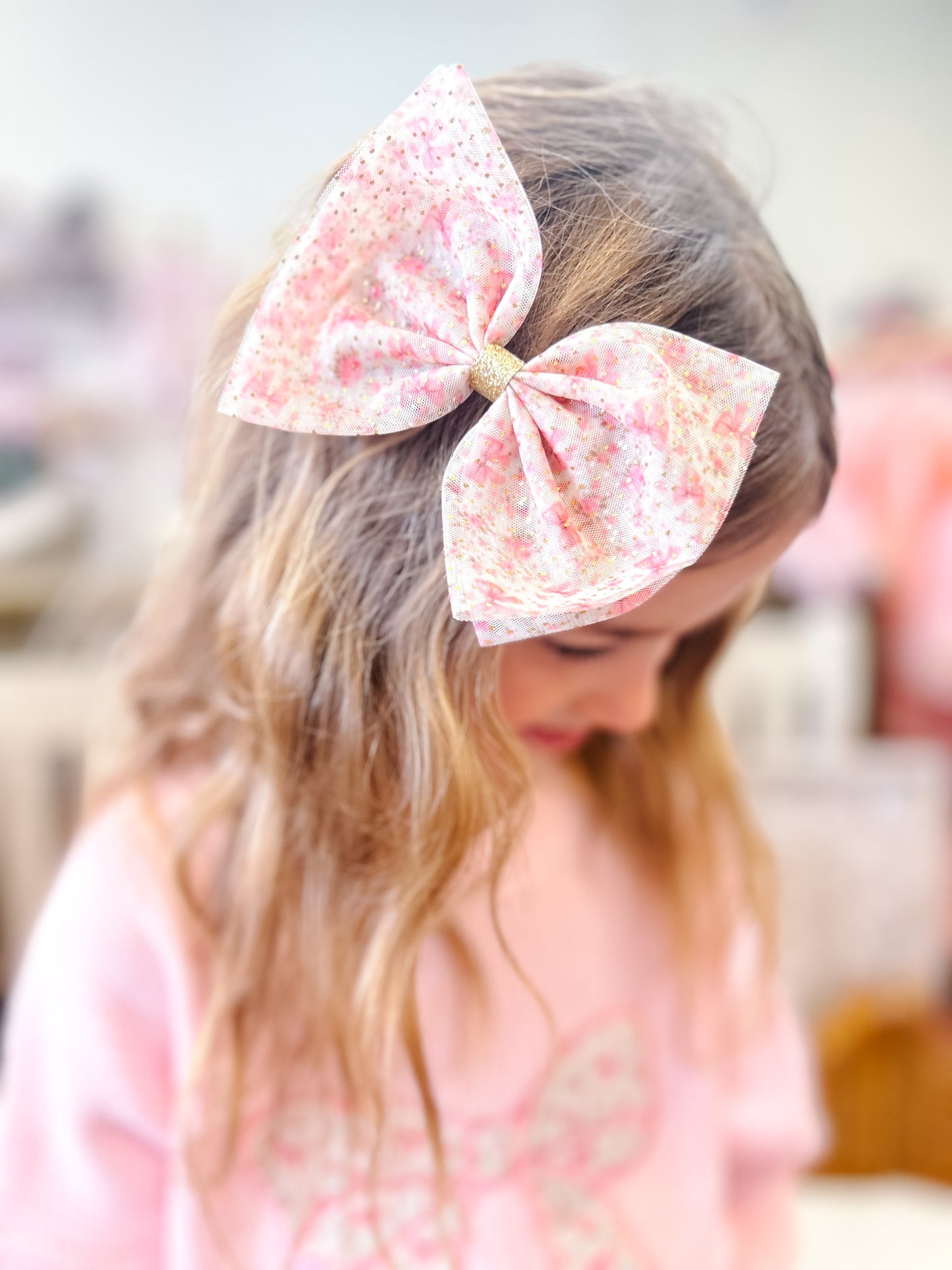 Ditsy Floral Tulle Bow Clip