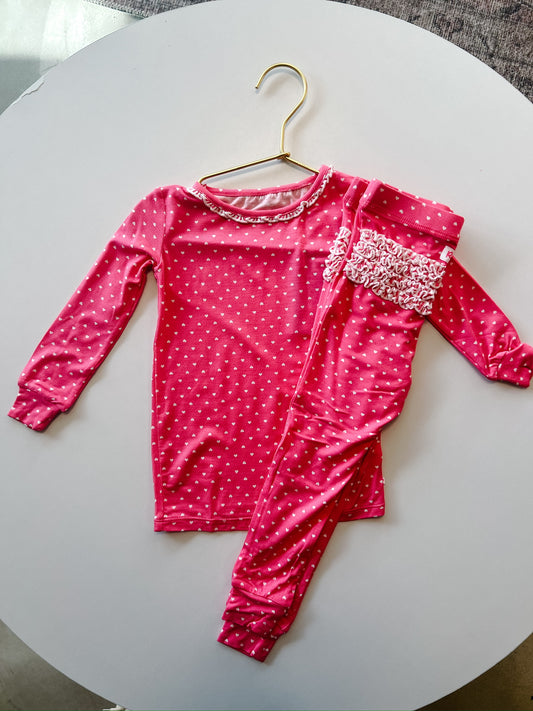 Hot Pink Hearts Bamboo 2-Piece Pajamas