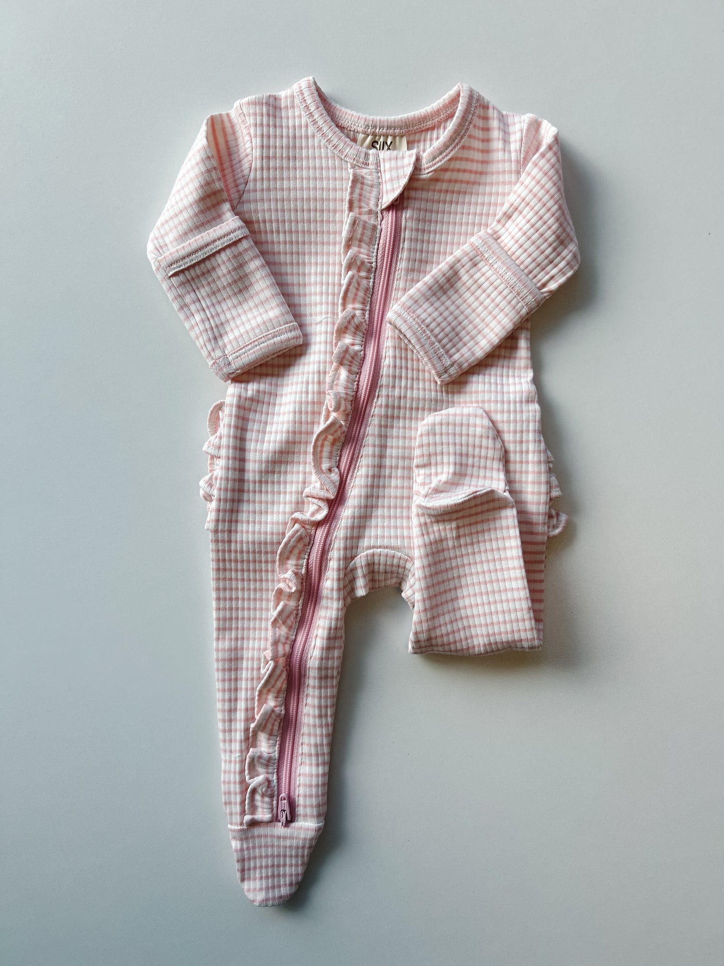 Pink Stripe Ribbed Zip Footie