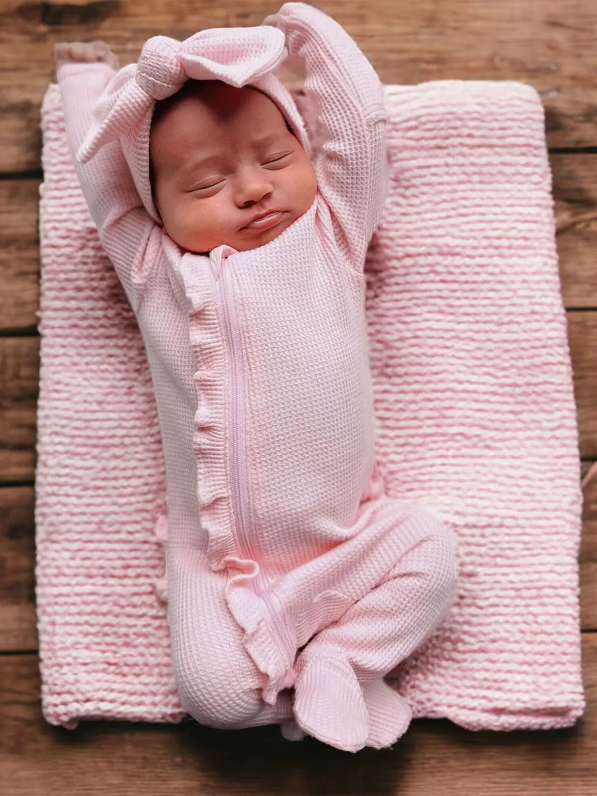 Blush Organic Waffle 2-Way Zip Footie