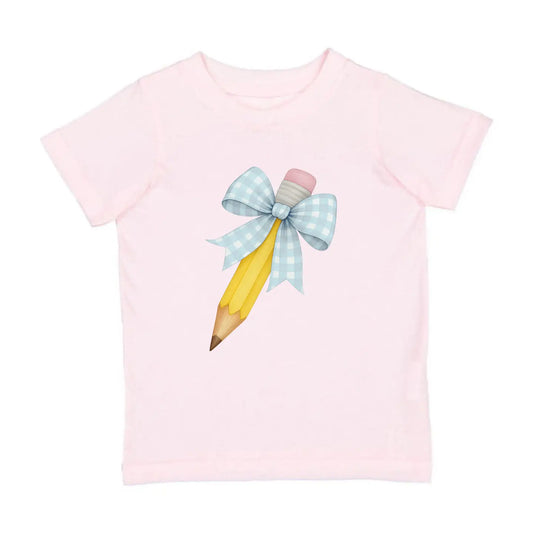 Blue Plaid Pencil Bow T-Shirt