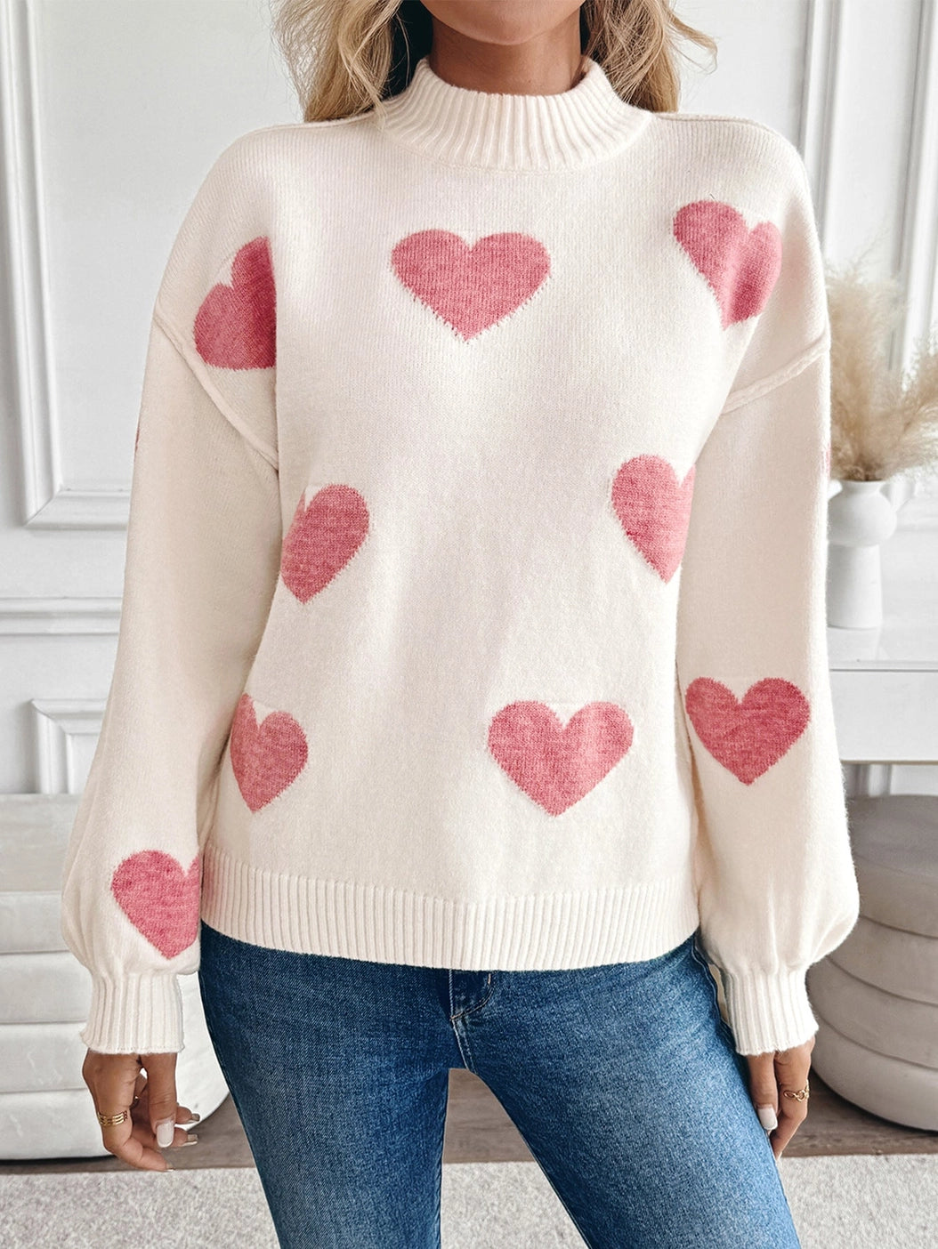 Pink Heart Knit Pullover