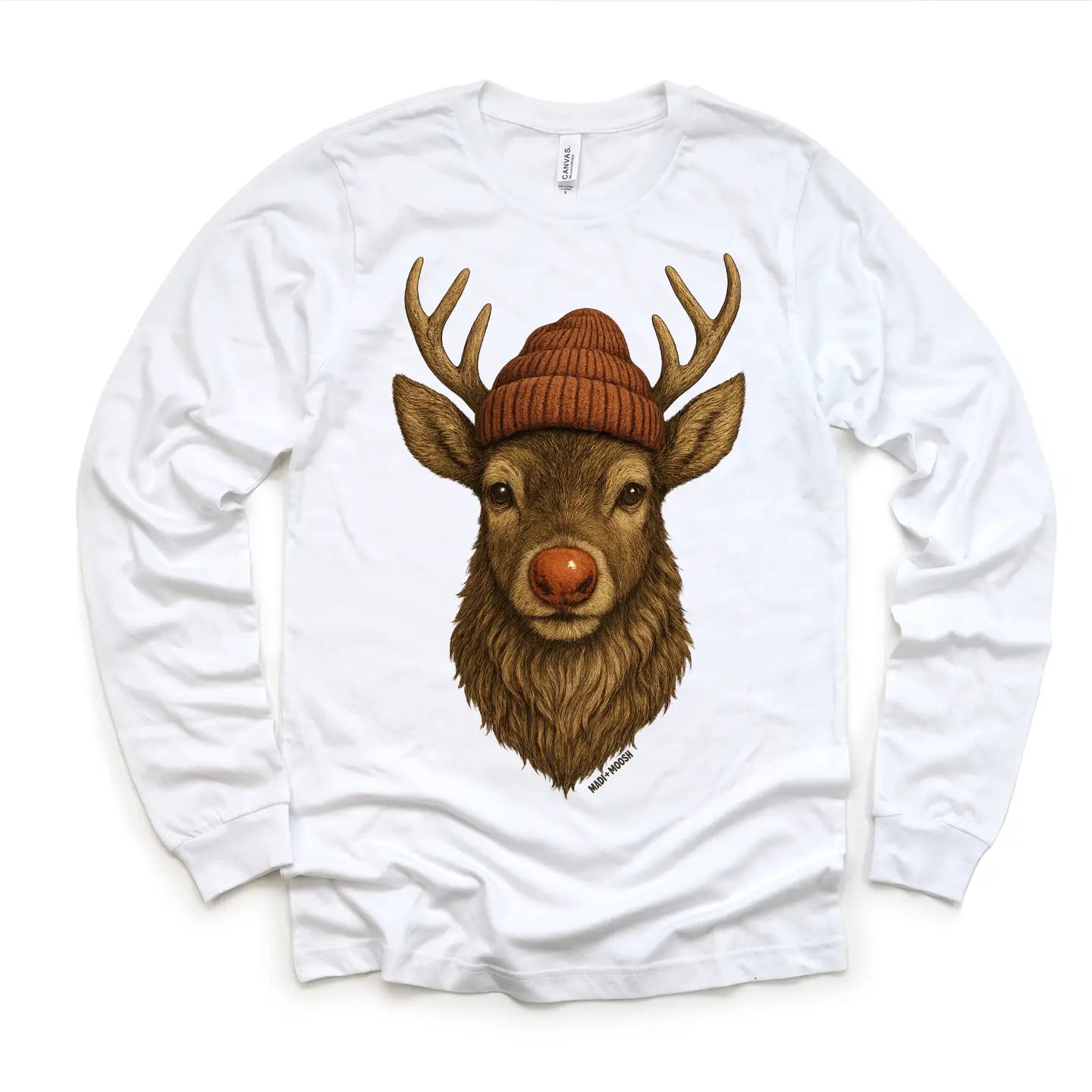 Rudolph Wearing a Beanie Long Sleeve Tee
