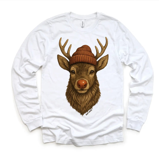Rudolph Wearing a Beanie Long Sleeve Tee