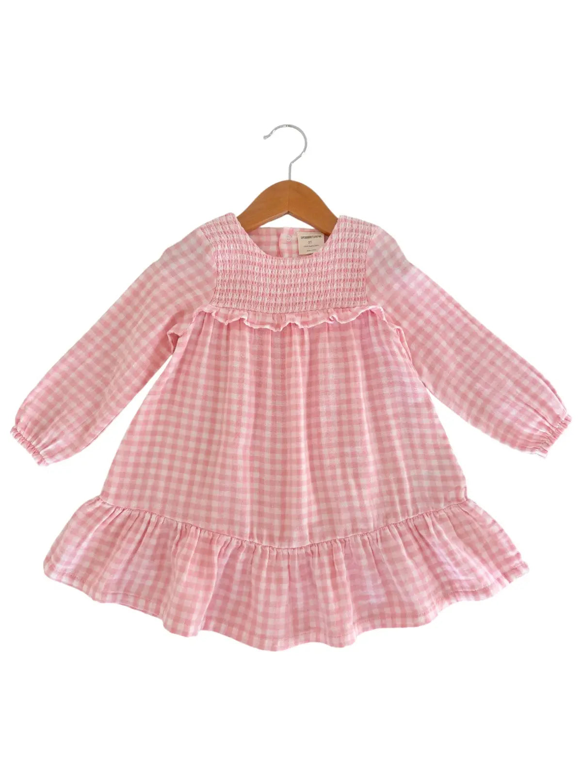 Smocked Ruffle Tiered Dress - Pink Gingham