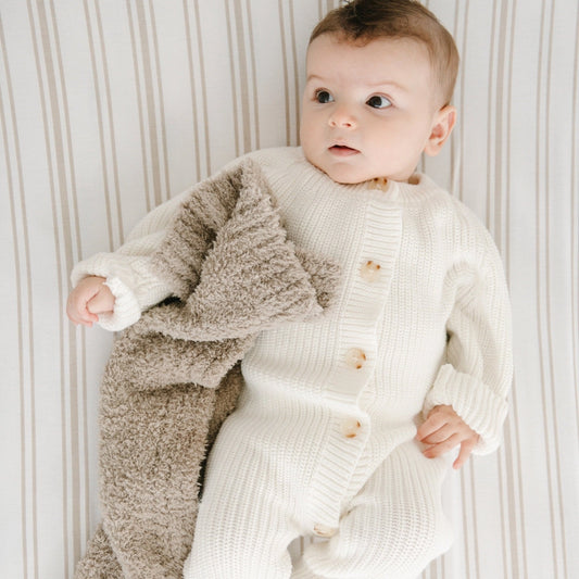 Stretchy Crib Sheet - Taupe Stripe