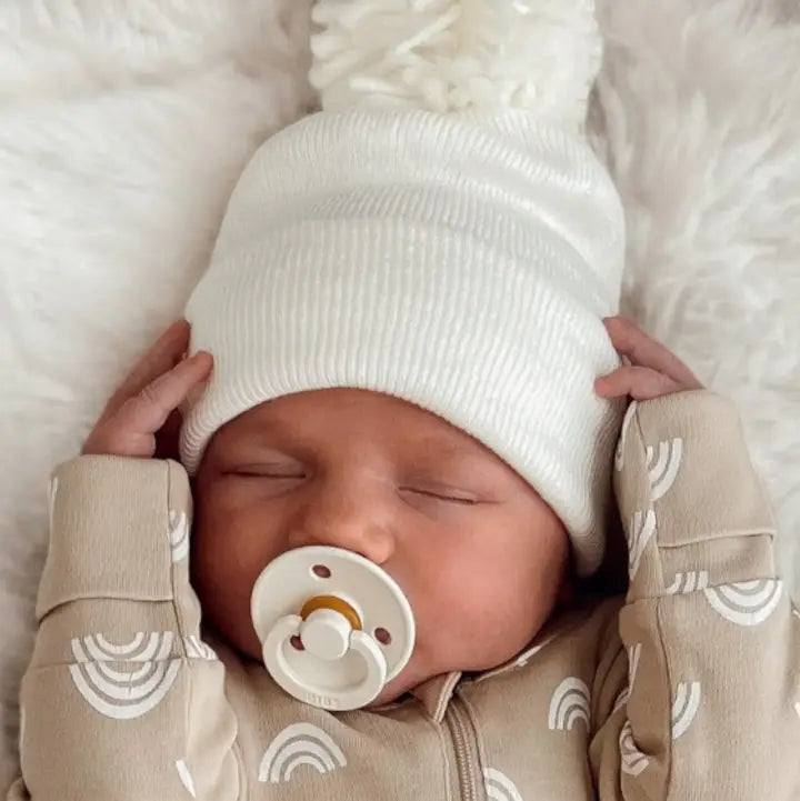 Baby's First Hat - Warm White Pom