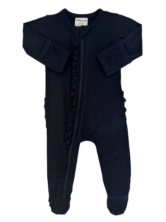 2 Way Ruffle Zip Footie - Black