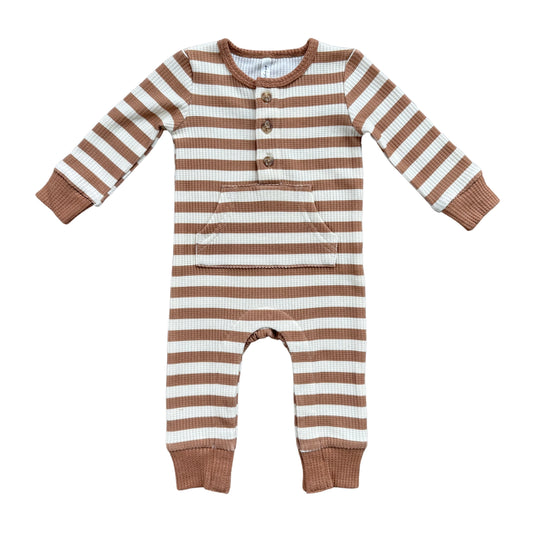 Waffle Romper Caramel Stripe