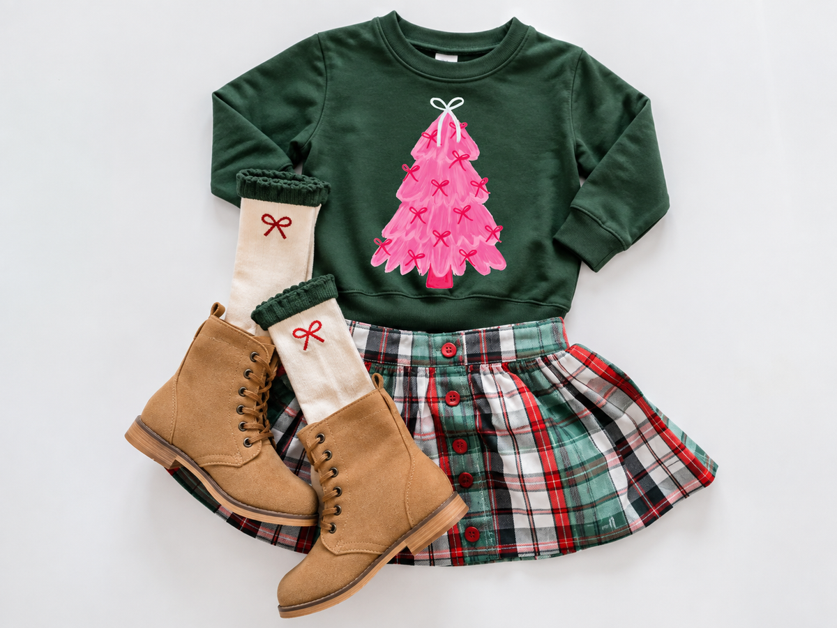 Pink Holiday Trees | Girls Christmas Sweatshirt