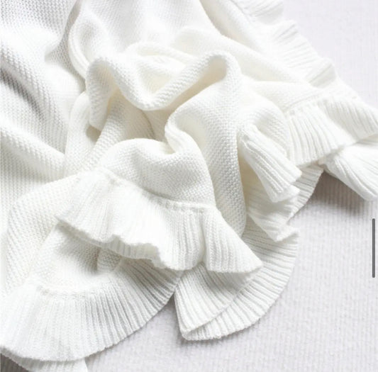 Ruffle Knit Blanket - White