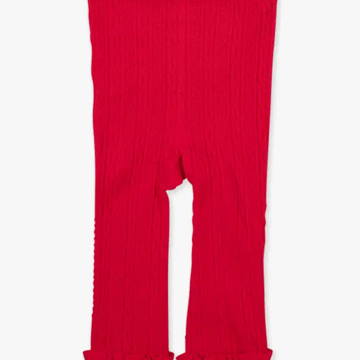 Red Cable Knit Footless Ruffle Tights