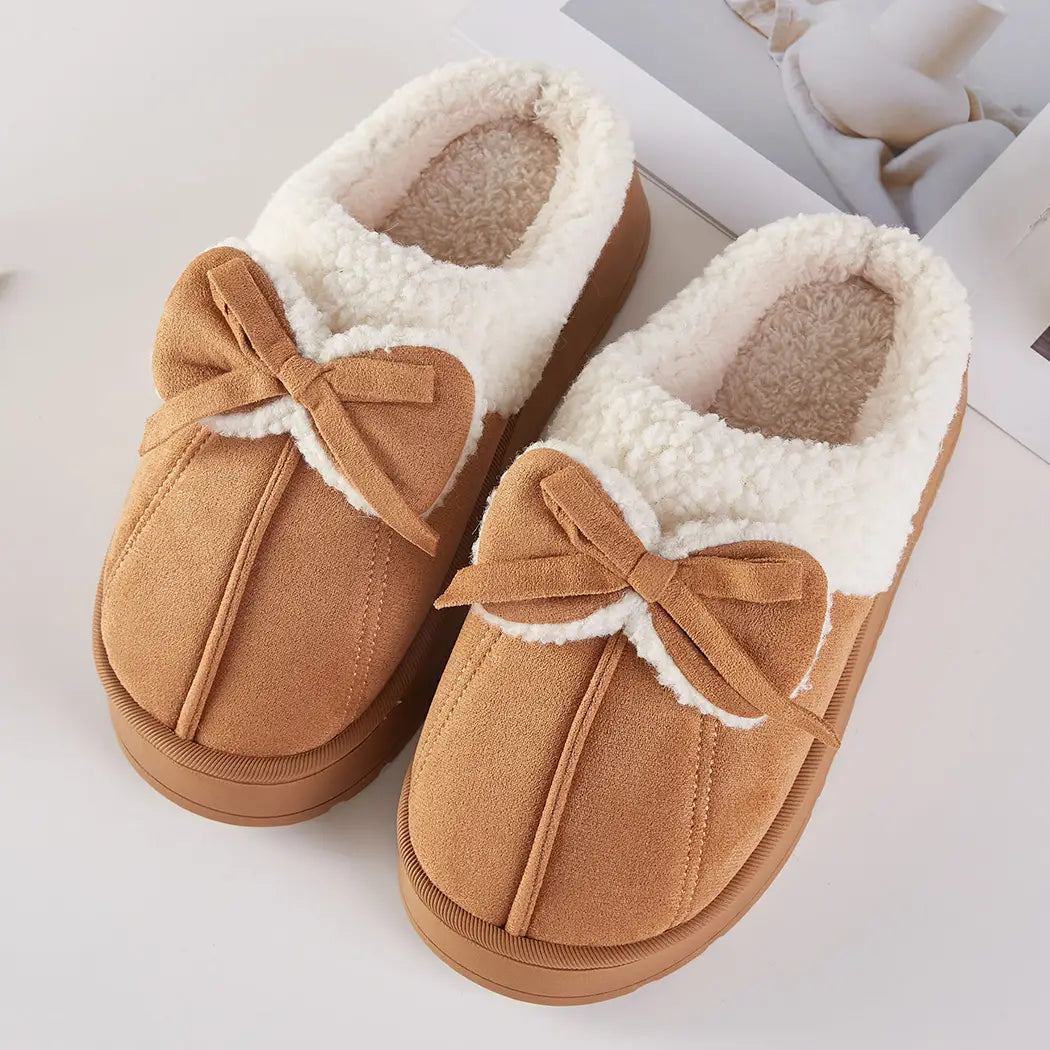 Cozy Fur Lined Bow Indoor Slippers