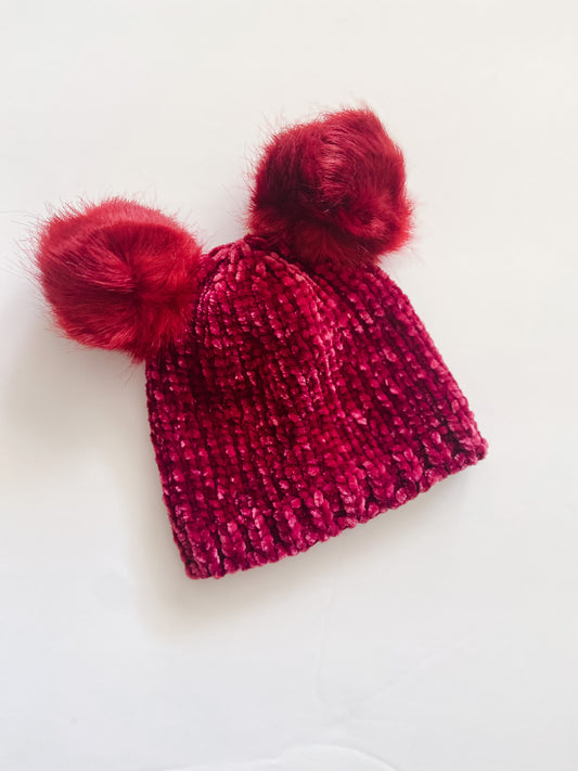 Wine Red Double Pom Stocking Cap